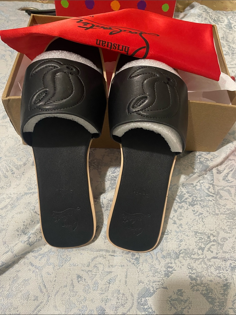 Christian Louboutin Black Leather Slide Mules